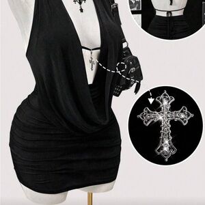 SHEIN Black Backless Cowl Neck Mini Dress